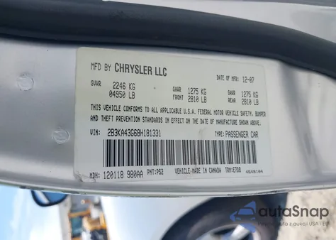 2008 Dodge Charger из США, поврежденный, VIN 2B3KA43G68H181331